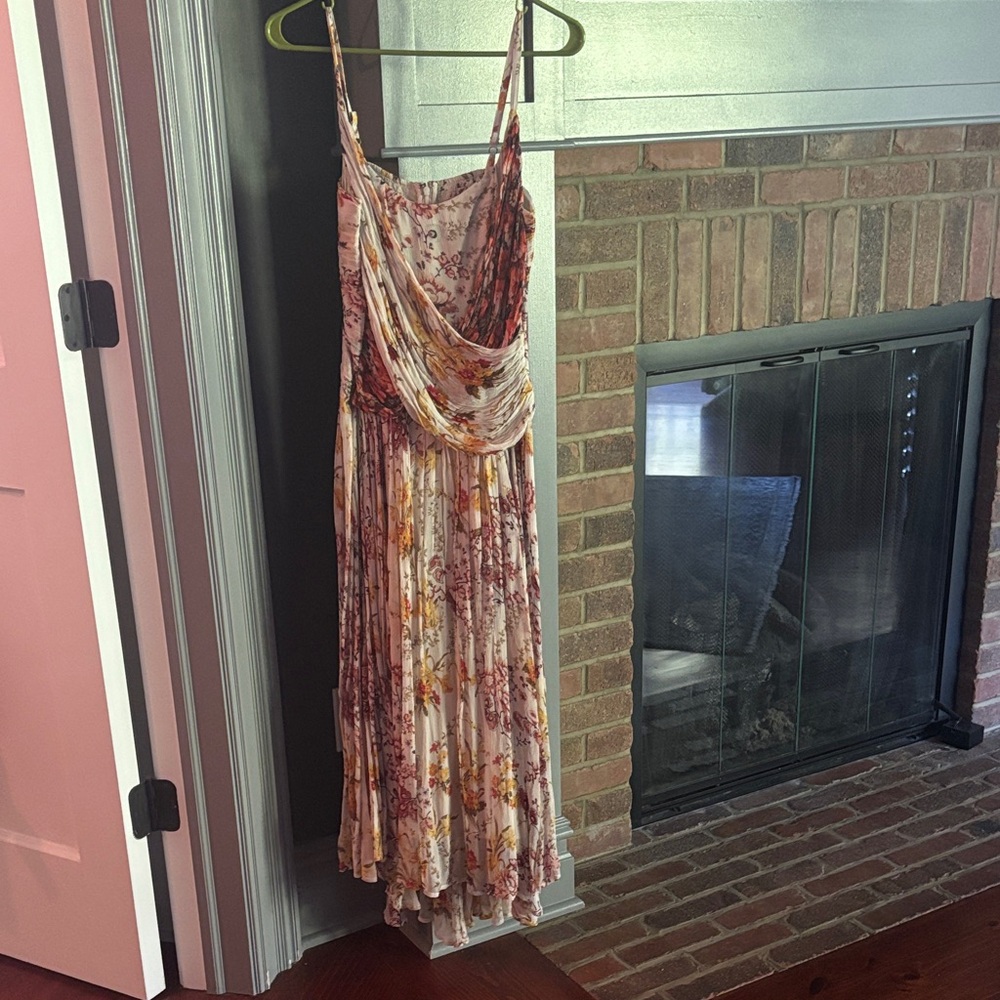 Anthropologie Pink and Cream Floral Maxi Dress